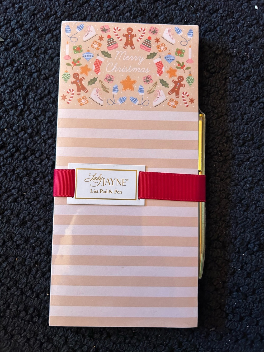 Pink Striped Holiday List Pad & Pen